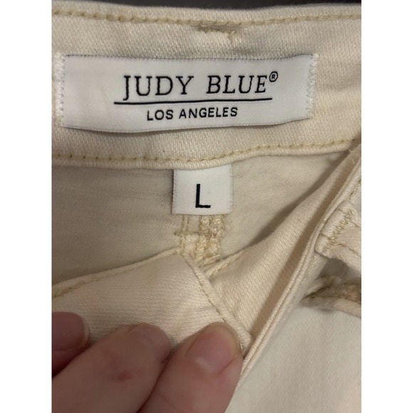 Judy Blue Los Angeles Denim Shorts Women's Large Off-White Distressed High-Waist - Picture 4 of 7
